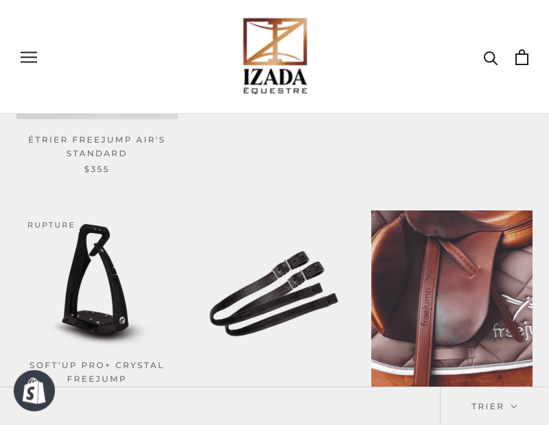 Experts de boutiques Shopify - La Fabrique Shopify Montréal izada.ca collections etrier 1 e1633029586246