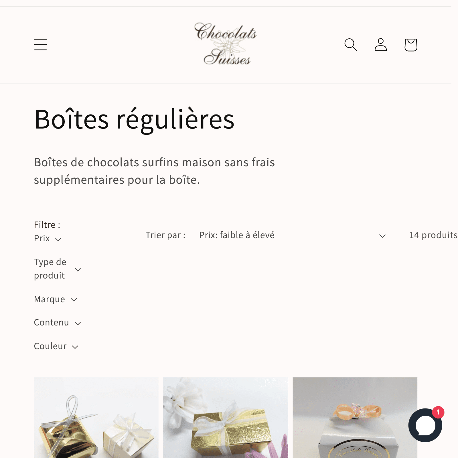 Experts de boutiques Shopify - La Fabrique Shopify Montréal chocolatssuisses.com collections boites de chocolats