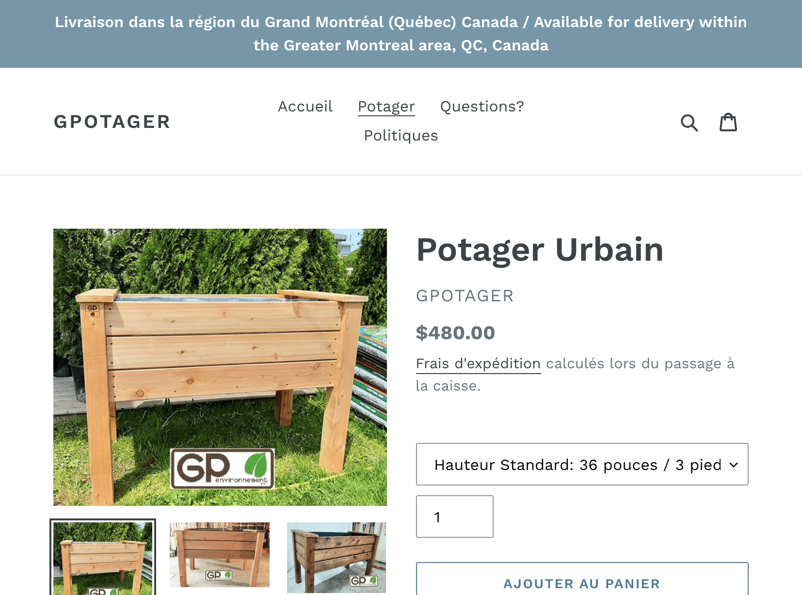 Experts de boutiques Shopify - La Fabrique Shopify Montréal gpotager.myshopify.com products potager urbain